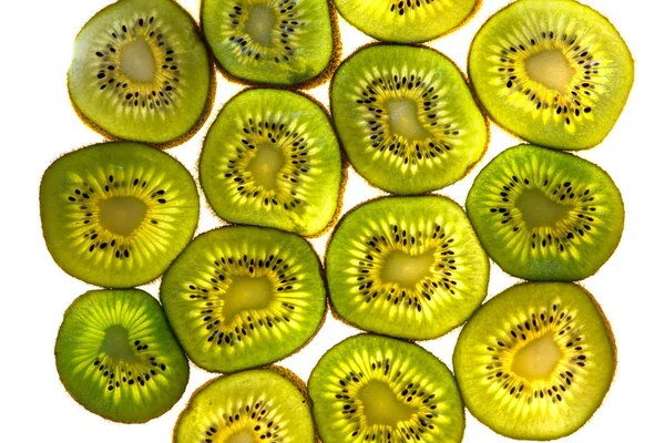 Frukt Bakgrund Kiwi Skivor Närbild Isolerad Vit — Stockfoto