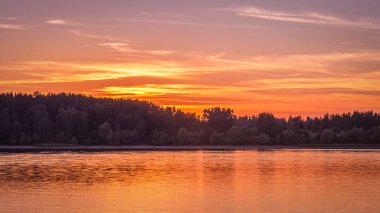 Orman gölünde gün batımı altın saat