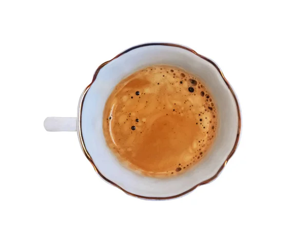 Widok Góry Filiżanki Świeżo Parzonej Kawy Aromatycznej Izolowanej Białym — Zdjęcie stockowe