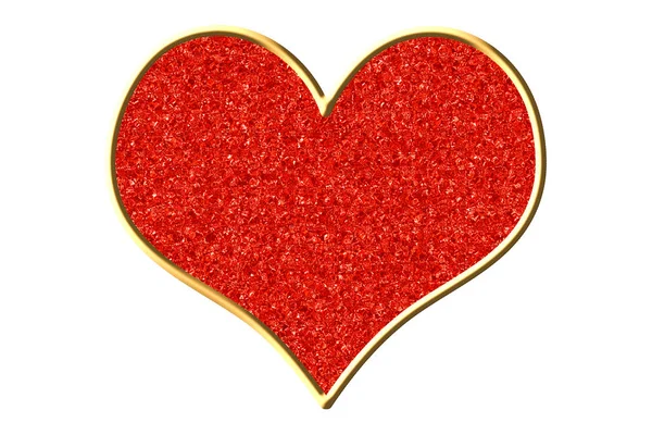 Serce Czerwonego Kryształu Tekstury Złotej Ramce — Zdjęcie stockowe