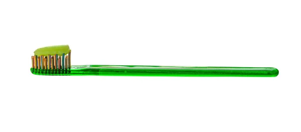 Зеленая Зубная Щетка Целебными Травами Зубная Паста Изолирована Белом — стоковое фото