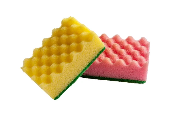 Pink Yellow Dishwashing Sponges Isolated White — Stock Photo, Image