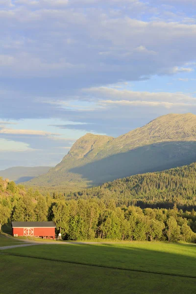 Norwegisch, rotes Bauernhaus, ländlich in Hemsedal, buskerud, Norwegen. — Stockfoto