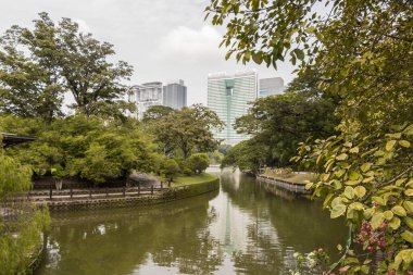 Arka planda Malezya 'nın Kuala Lumpur kentindeki Perdana Botanik Bahçeleri var..