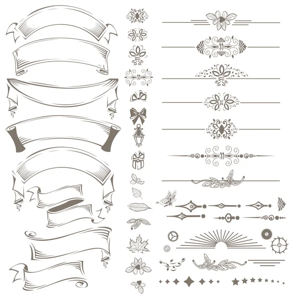 Vintage şerit ve dantel tasarım öğeleri kümesi