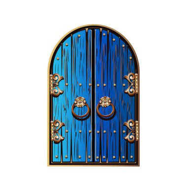 wooden door with a gold ornament clipart