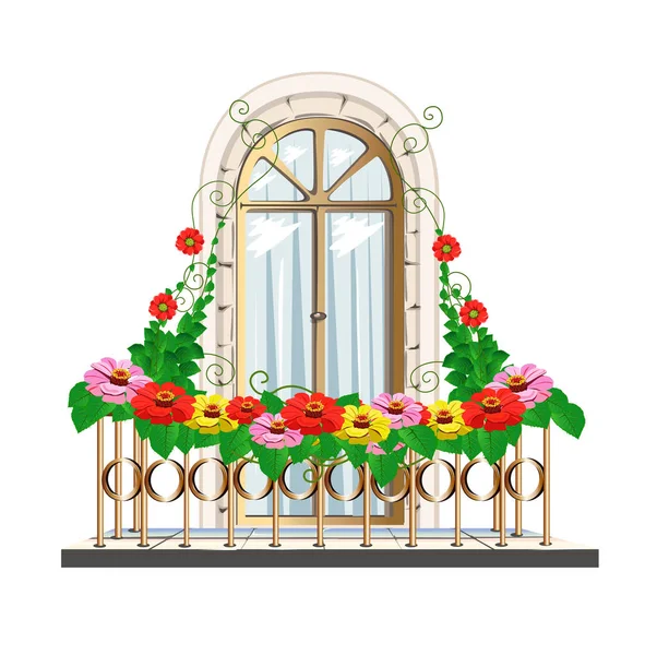 Balcón con flores hermosa arquitectura — Archivo Imágenes Vectoriales