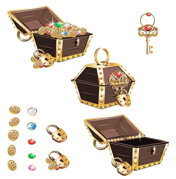 Caixa de tesouro com ornamentos dourados —  Vetores de Stock