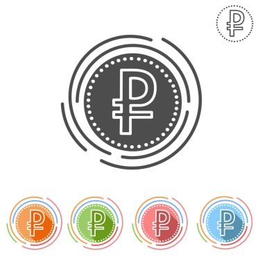 Rublesi işareti izole düz kutsal kişilerin resmi üstünde beyaz bir arka plan