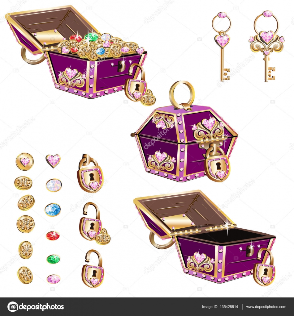 Treasure chest with pink ornaments set Stock Vector Image by ©Liana2012