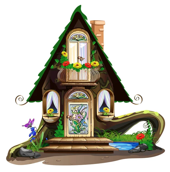 Fairytale vitray pencereler ahşap ev