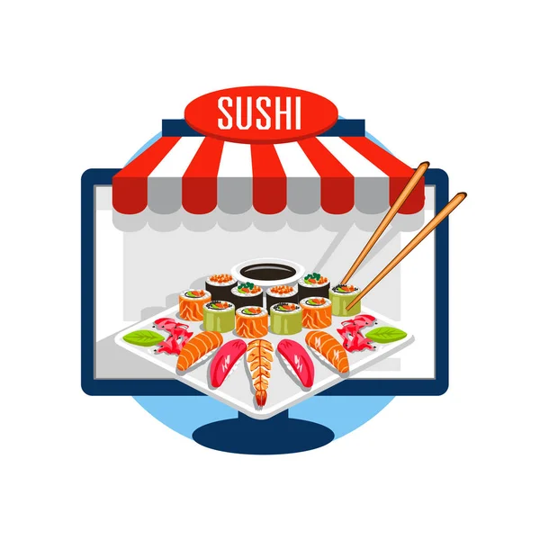 Sushi orden en línea — Vector de stock
