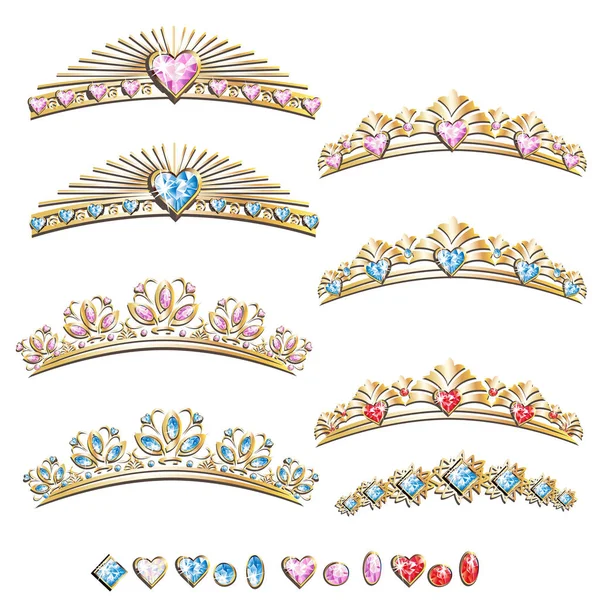 Princesa preciosas diademas conjunto — Vector de stock