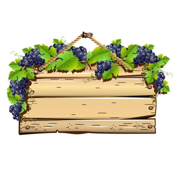 Старая деревянная вывеска с виноградом — стоковый вектор