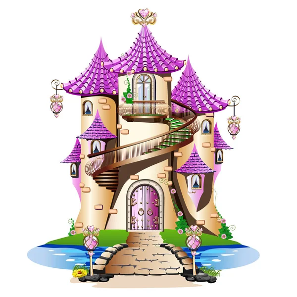 Castillo de cuento de hadas rosa — Vector de stock
