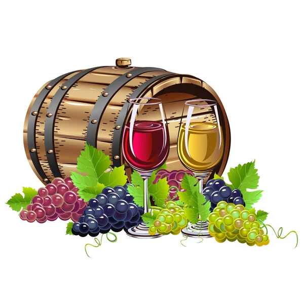 Vinný sud s hrozny vína — Stockový vektor
