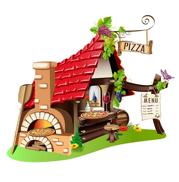 Pizzaria alegre com fogão — Vetor de Stock