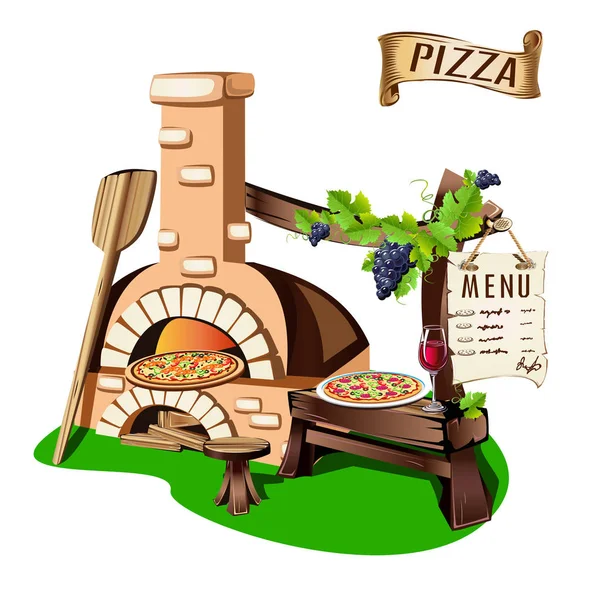 Pizzeria joyeuse avec une cuisinière — Image vectorielle