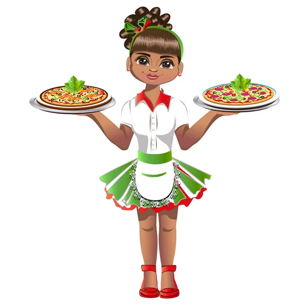 Χαριτωμένο σερβιτόρα με πίτσα — Διανυσματικό Αρχείο