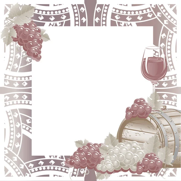 Vintage frame met wijn en druiven — Stockvector