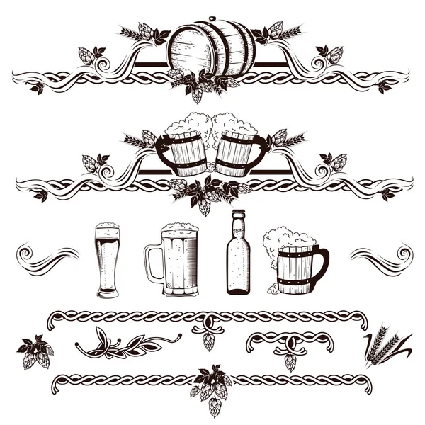Винтажные элементы в наборе пива — стоковый вектор