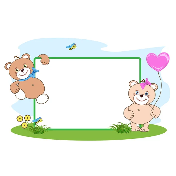 Teddy bear with heart frame — Stock Vector