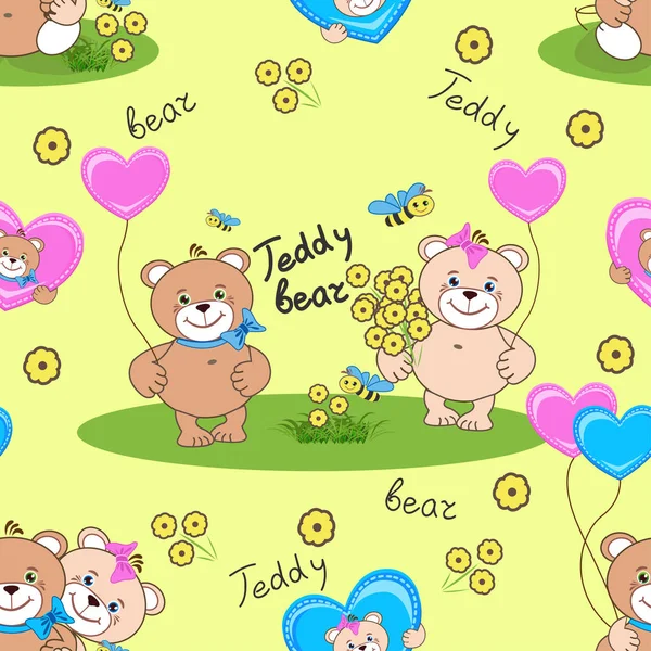Teddy ursos sem costura padrão — Vetor de Stock