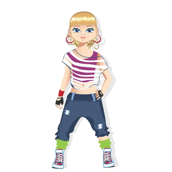 Street dancer girl in bright clothes — Stock Vector