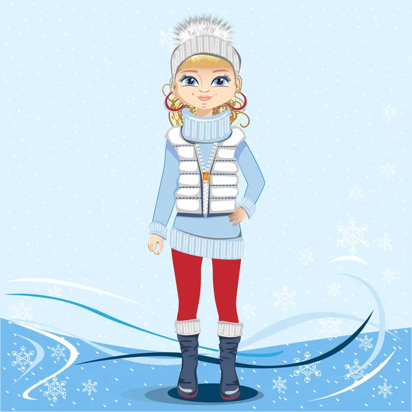 Pretty girl on a winter background — Stock Vector