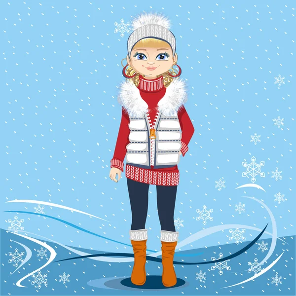 Menina bonita em um fundo de inverno —  Vetores de Stock