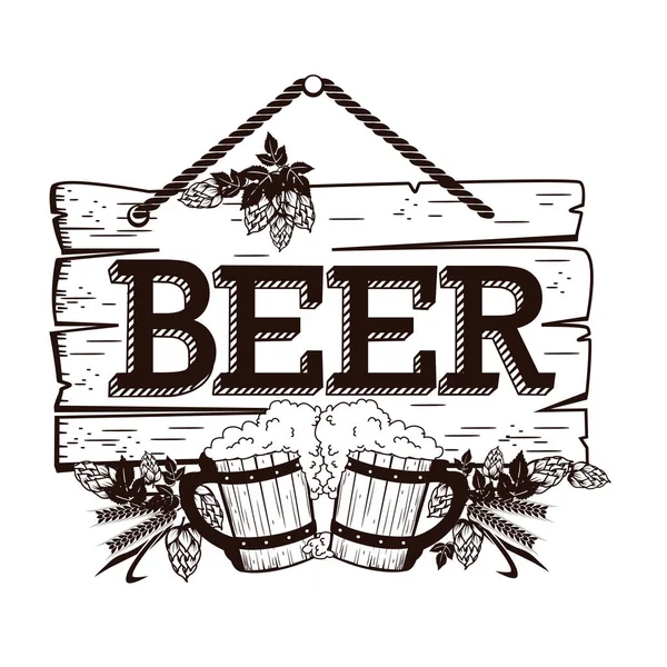 Staré dřevěné vývěsní štít pivo — Stockový vektor