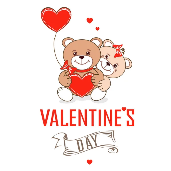 Valentinstag Teddybär Mit Herz Vektorillustration — Stockvektor