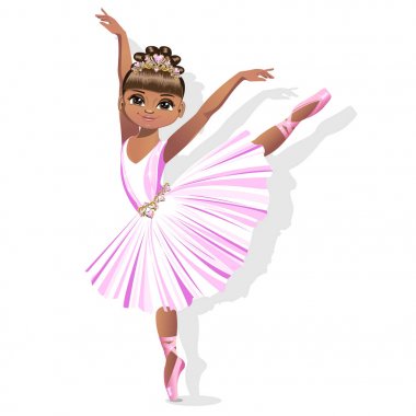 Tatlı küçük balerin parlak elbise ve güzel bir taç. Vektör çizim