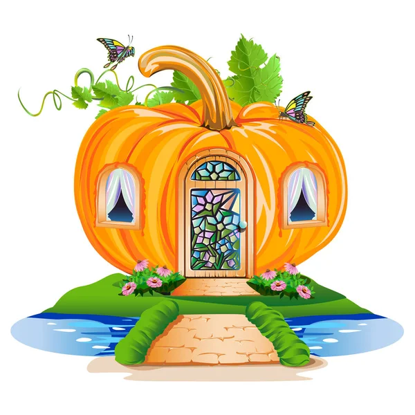 Une Petite Maison Fées Citrouille Illustration Vectorielle Joyeuse — Image vectorielle