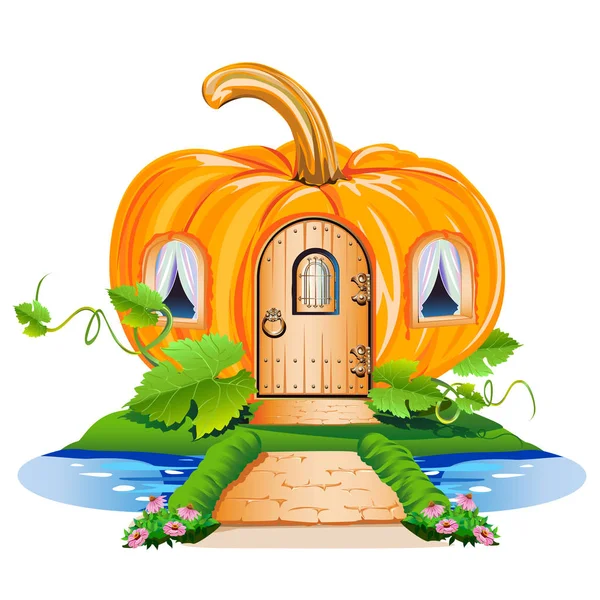 Une Petite Maison Fées Citrouille Illustration Vectorielle Joyeuse — Image vectorielle