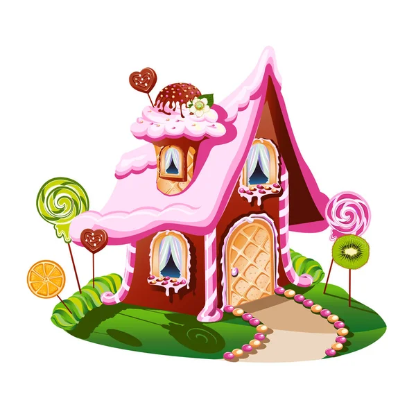 可爱的小房子 巧克力和水果装饰 欢快的矢量插图 — 图库矢量图片