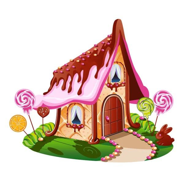 Dulce Casita Con Chocolate Decorada Con Caramelos Ilustración Vectorial Alegre — Archivo Imágenes Vectoriales