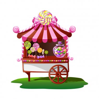 Candy shop ile neşeli bir dekor. Fairytale vektör çizim.