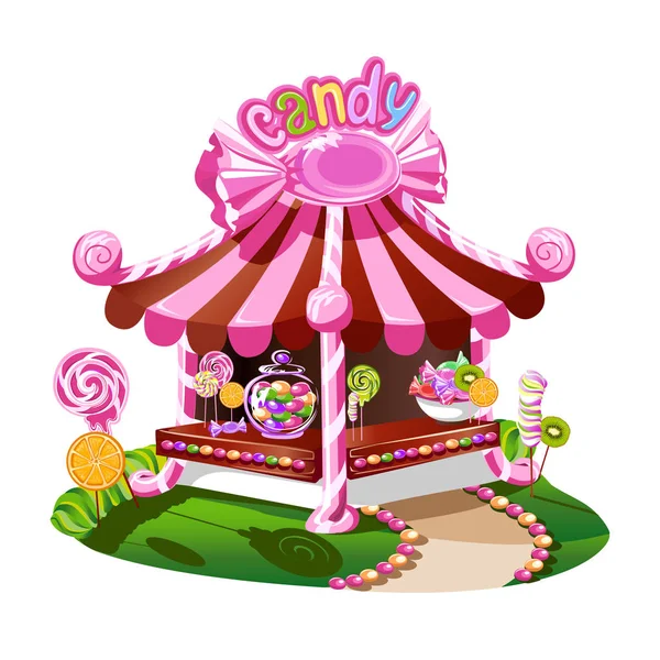 Candy shop ile neşeli bir dekor. Fairytale vektör çizim.