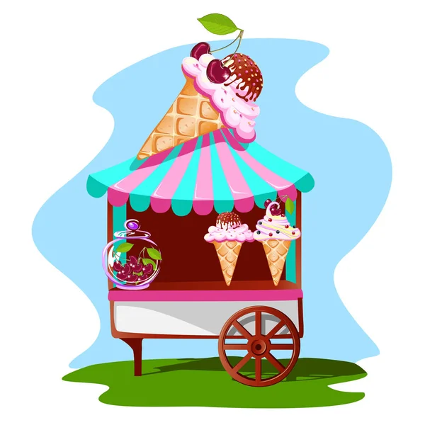 Eiswagen Mit Leckerem Dekor Helles Sommerliches Banner Vektorillustration — Stockvektor