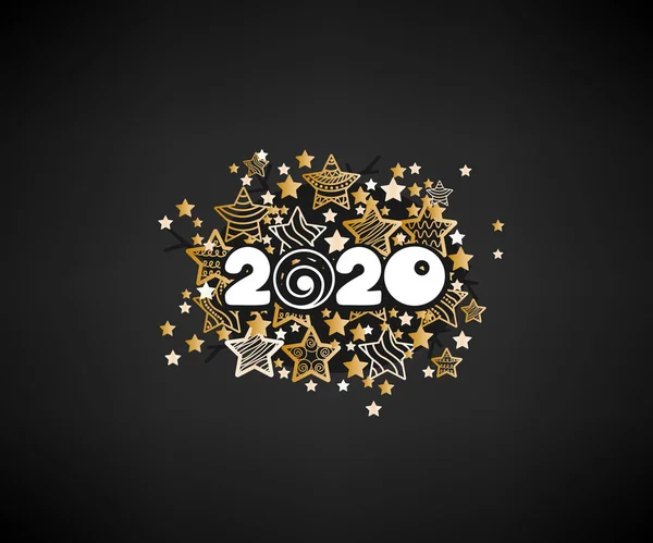 Feliz Año Nuevo 2020 Números Vectoriales Con Decoración Estrellada Sobre — Vector de stock