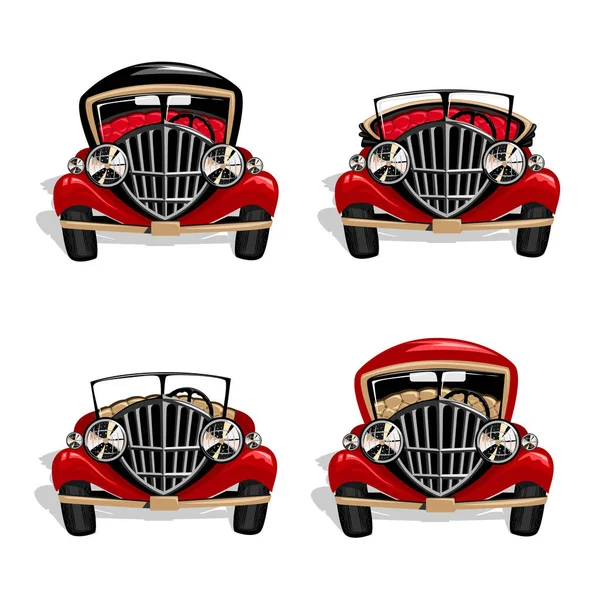 Conjunto Vectores Rojo Convertible Con Grandes Faros Estilo Retro 1920 — Archivo Imágenes Vectoriales