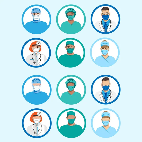 Tıbbi Maskeli Doktorların Karakterleri Karantinaya Alın Vektör Illüstrasyonu — Stok Vektör
