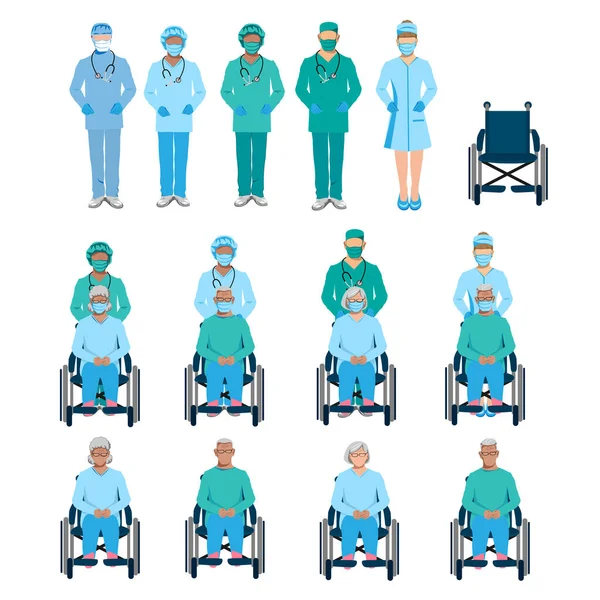 Nurse Carries Patient Wheelchair Thanks Nurses Care Set Nurses Patients — Stockvektor