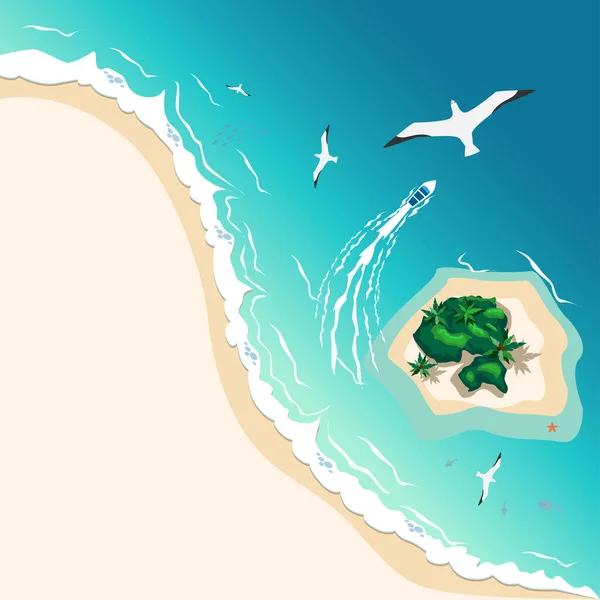 Luftaufnahme Eines Tropischen Strandes Und Inseln Sommerreisen Vektorillustration — Stockvektor