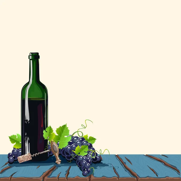 Natura Morta Del Vino Una Vecchia Superficie Legno Con Uno — Vettoriale Stock