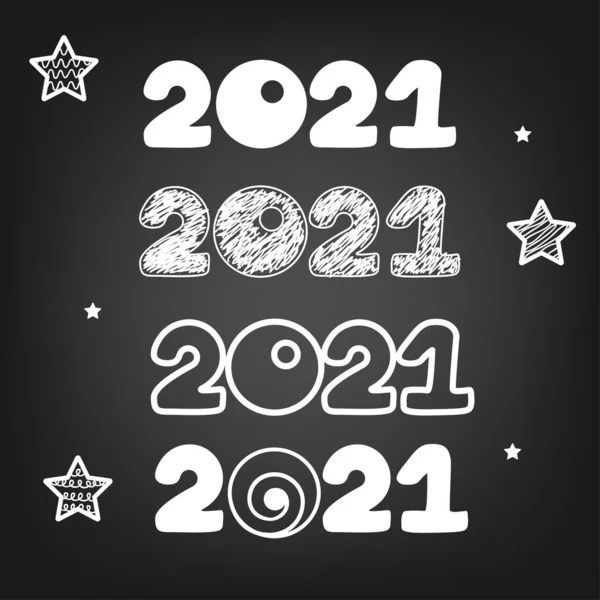 Frohes Neues Jahr 2021 Vektor Zahlensatz Auf Dunklem Hintergrund Zahlen — Stockvektor