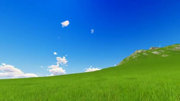 Timelapse nuages venteux sur le champ d'herbe verte. Montagne Full HD 