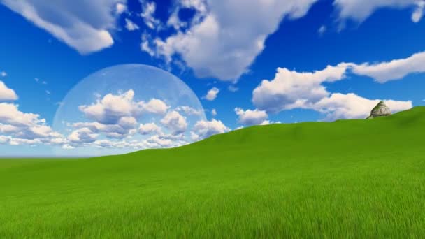 Timelapse nuages venteux sur le champ d'herbe verte. Lune Full HD 