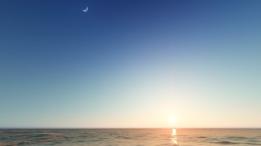 Güzel günbatımı manzara denizde 3d render yanan